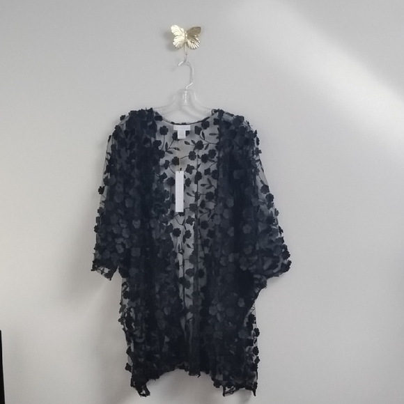 House of Harlow 1960 Tops - *NWT House Of Harlow 1960 Black Sheer Floral Romantic Whimsy Applique Kimono